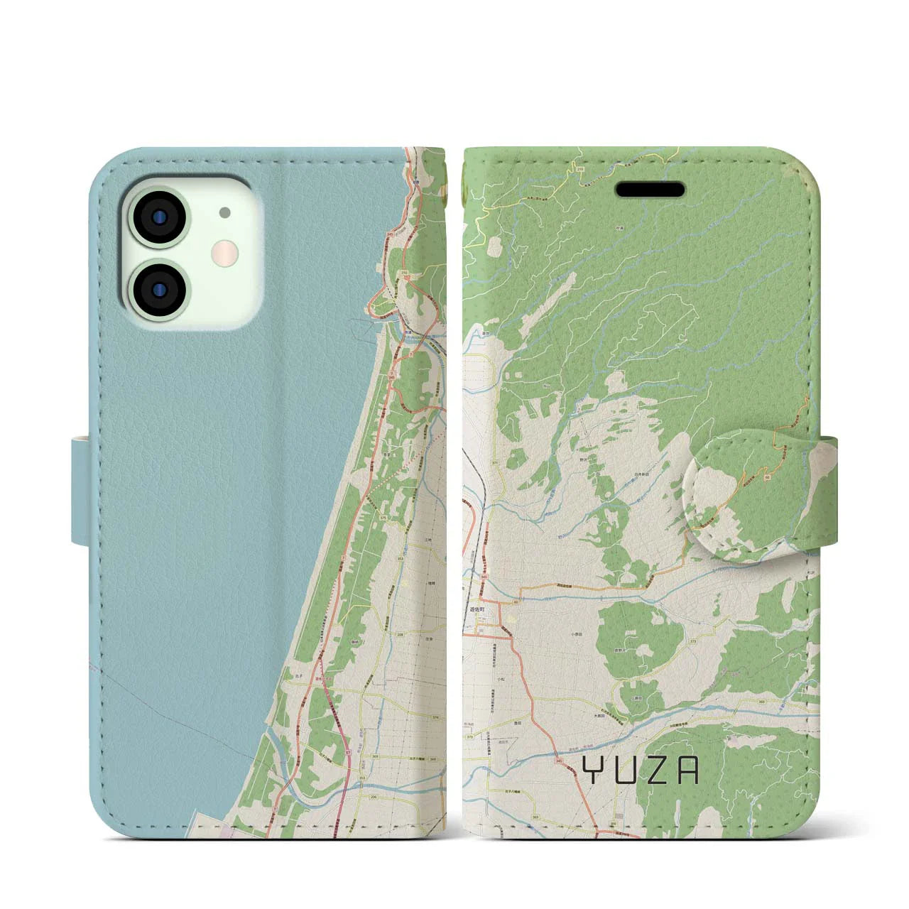 【遊佐(山形県)】地図柄iPhoneケース(手帳タイプ)ナチュラル・iPhone 12 mini 用