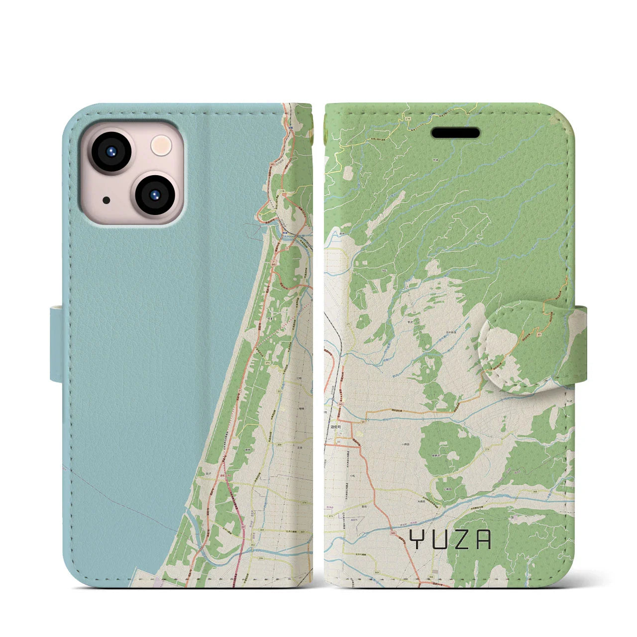 【遊佐(山形県)】地図柄iPhoneケース(手帳タイプ)ナチュラル・iPhone 13 mini 用