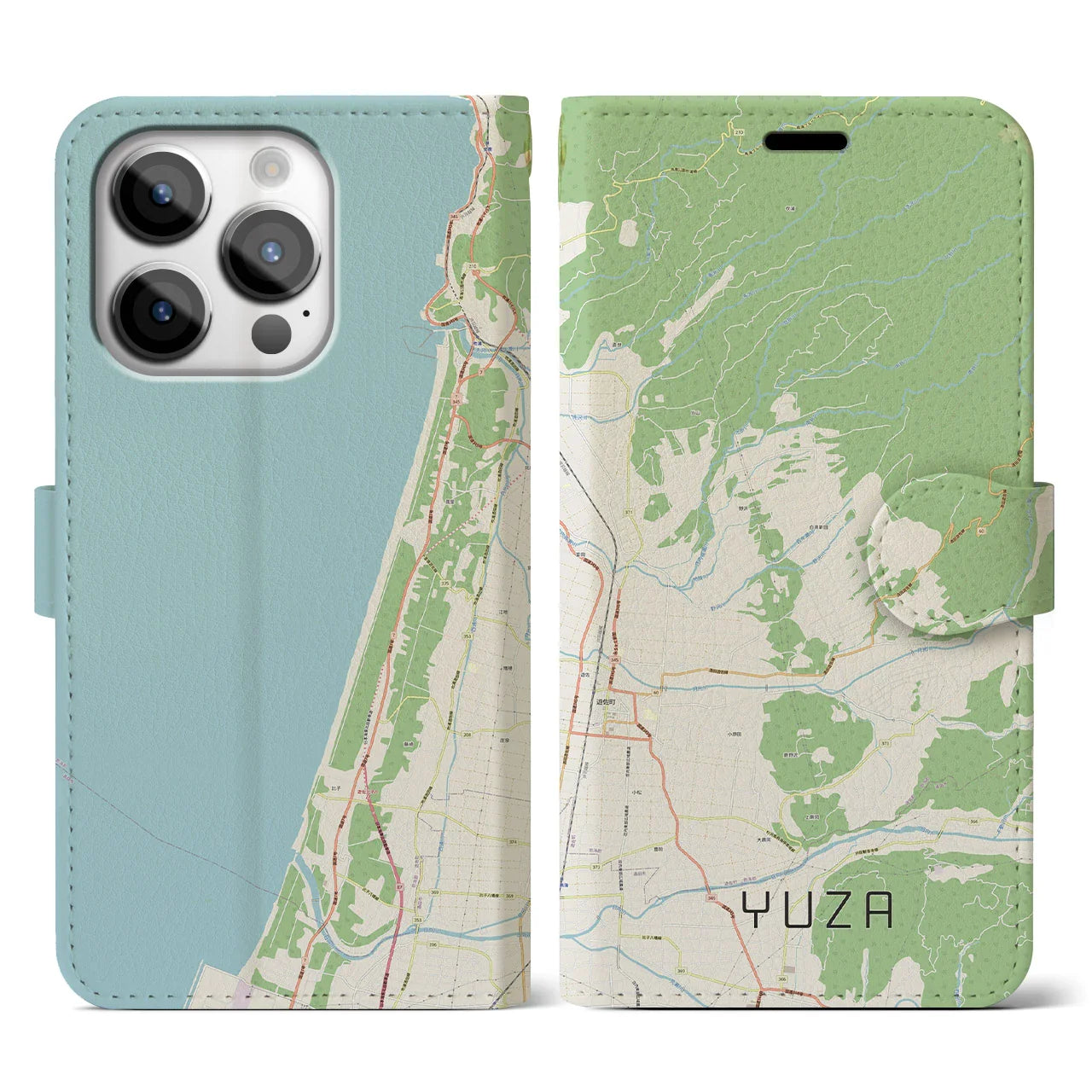 【遊佐(山形県)】地図柄iPhoneケース(手帳タイプ)ナチュラル・iPhone 14 Pro 用