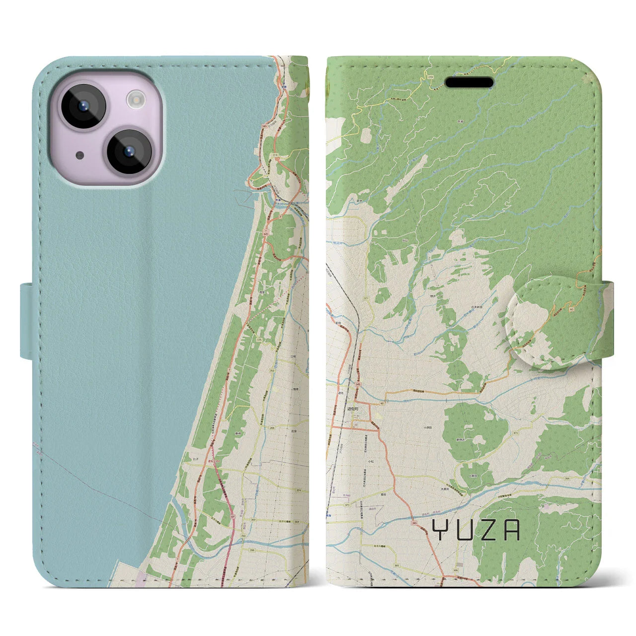 【遊佐(山形県)】地図柄iPhoneケース(手帳タイプ)ナチュラル・iPhone 14 用