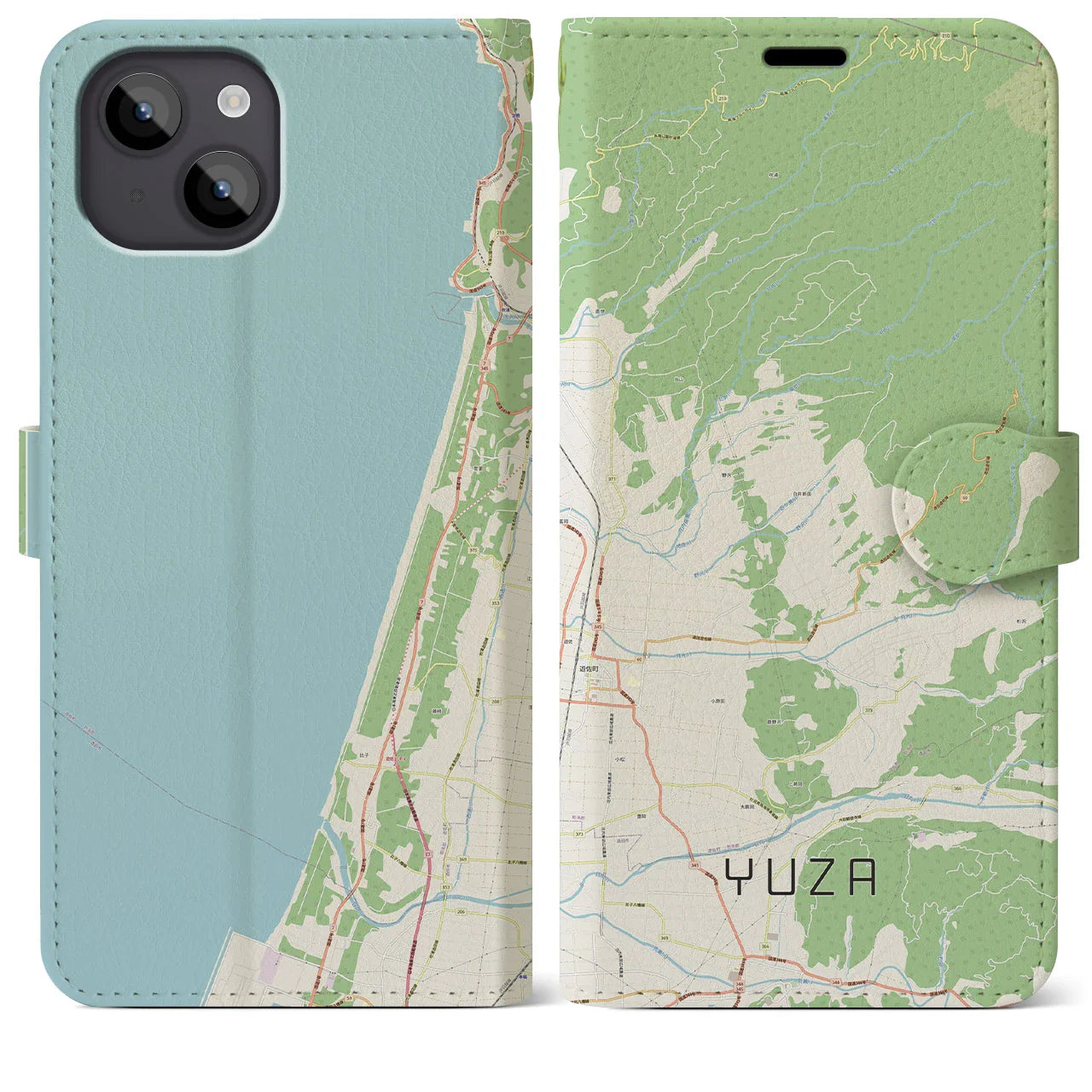 【遊佐(山形県)】地図柄iPhoneケース(手帳タイプ)ナチュラル・iPhone 14 Plus 用