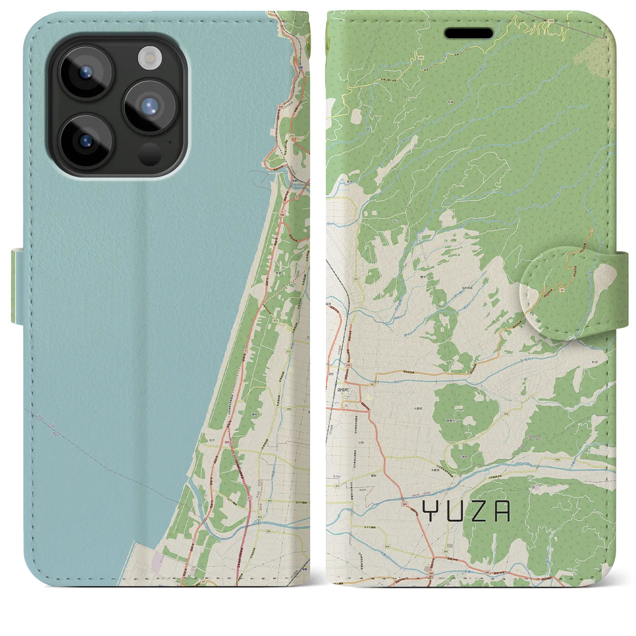【遊佐(山形県)】地図柄iPhoneケース(手帳タイプ)ナチュラル・iPhone 15 Pro Max 用