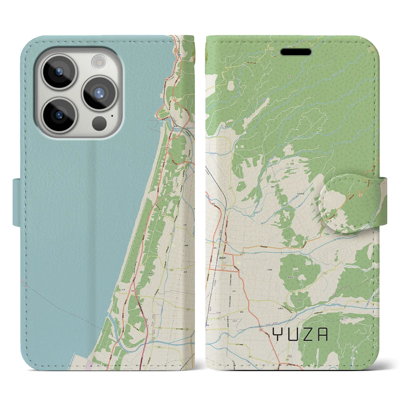 【遊佐(山形県)】地図柄iPhoneケース(手帳タイプ)ナチュラル・iPhone 15 Pro 用
