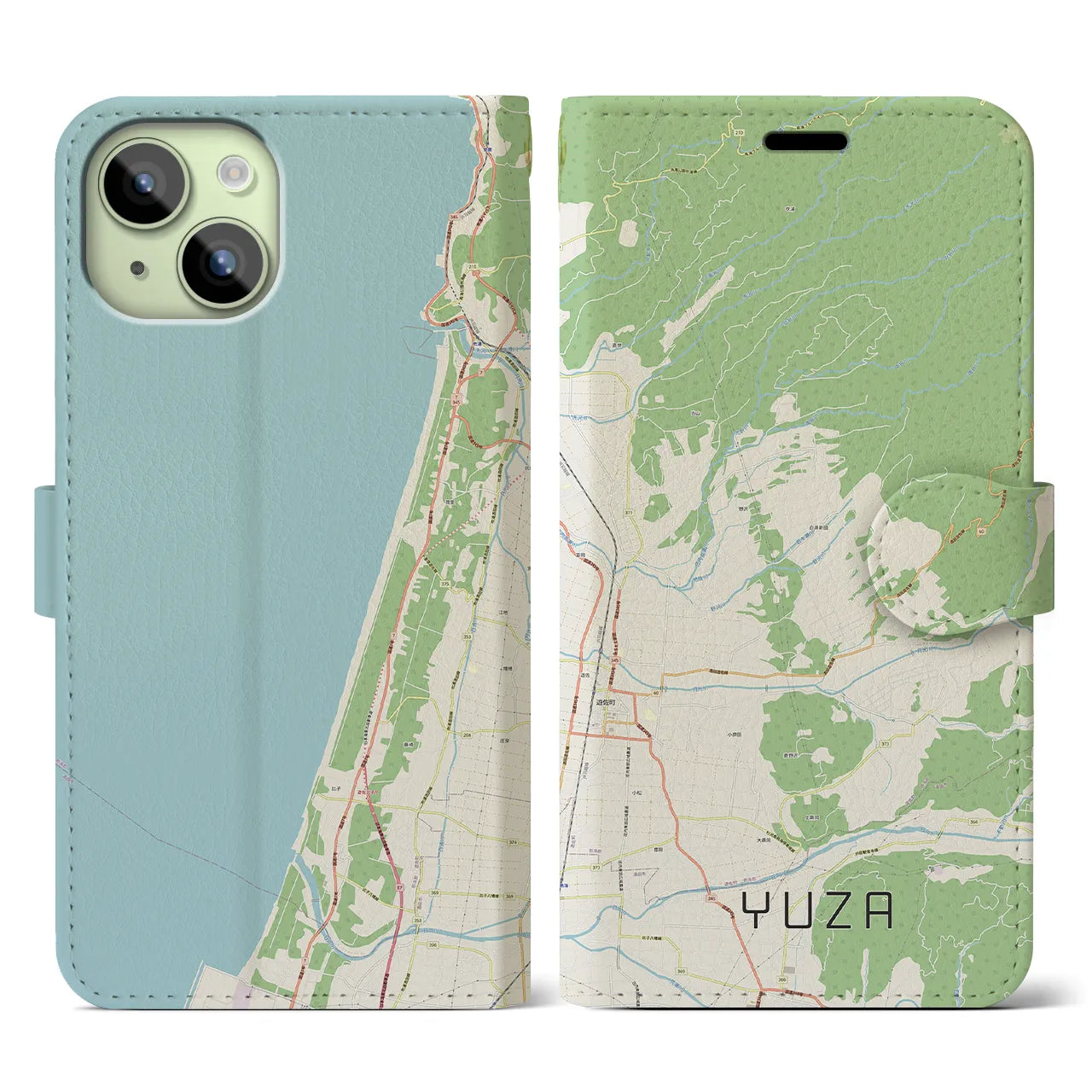 【遊佐(山形県)】地図柄iPhoneケース(手帳タイプ)ナチュラル・iPhone 15 用
