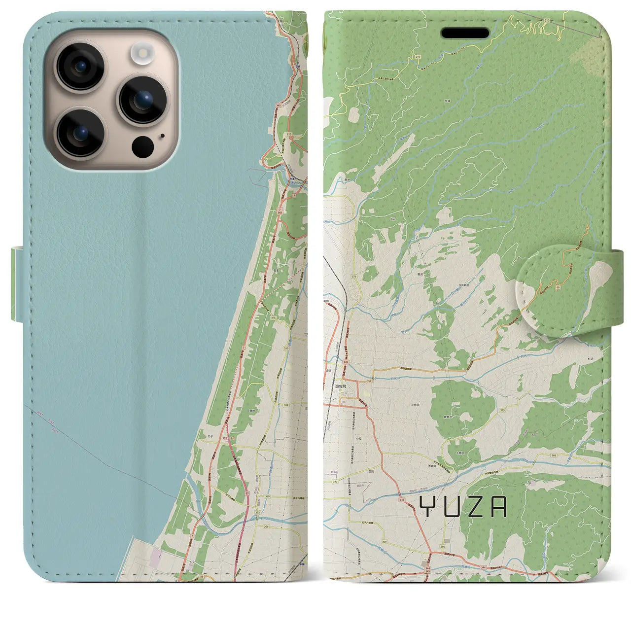 【遊佐(山形県)】地図柄iPhoneケース(手帳タイプ)ナチュラル・iPhone 16 Plus 用