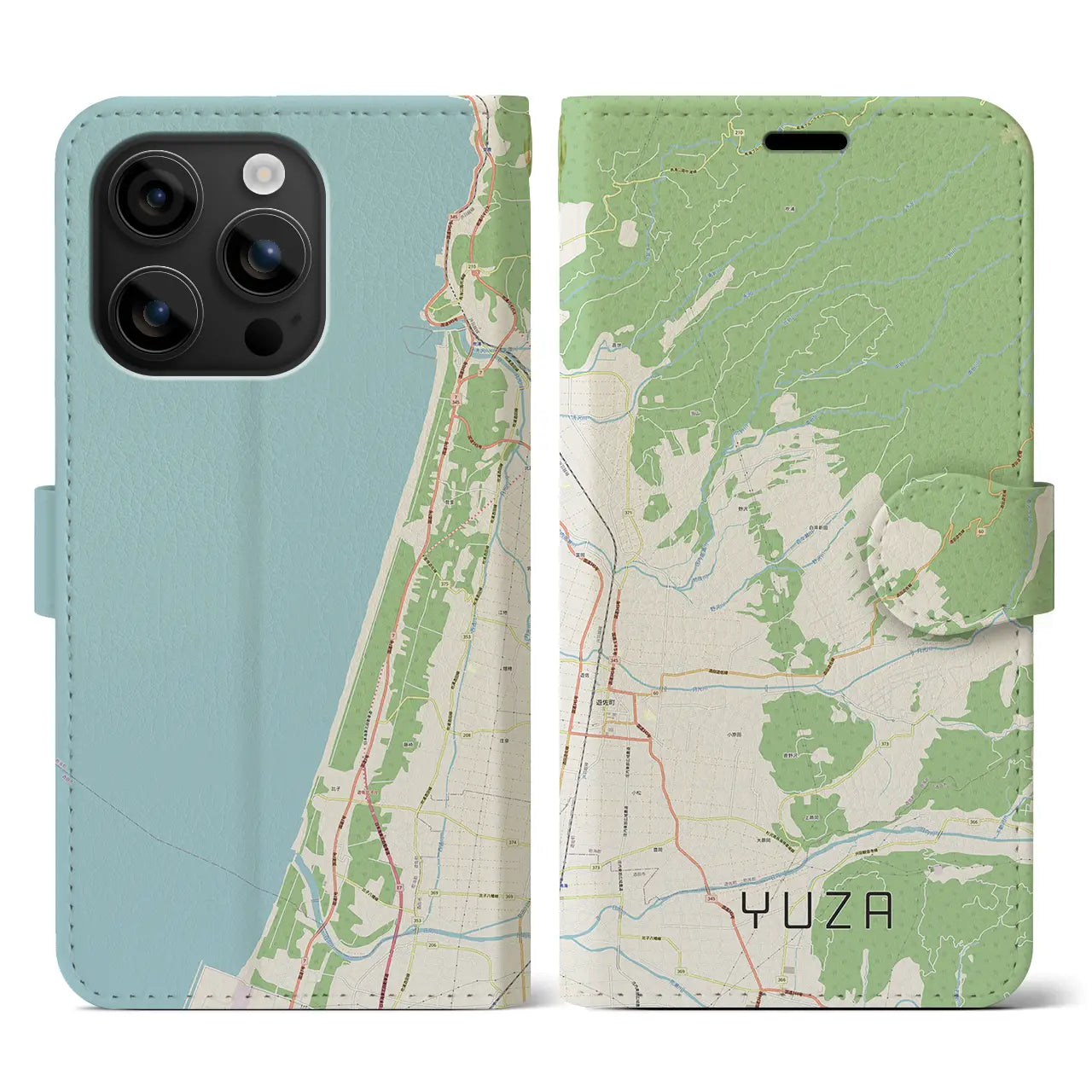 【遊佐(山形県)】地図柄iPhoneケース(手帳タイプ)ナチュラル・iPhone 16 用