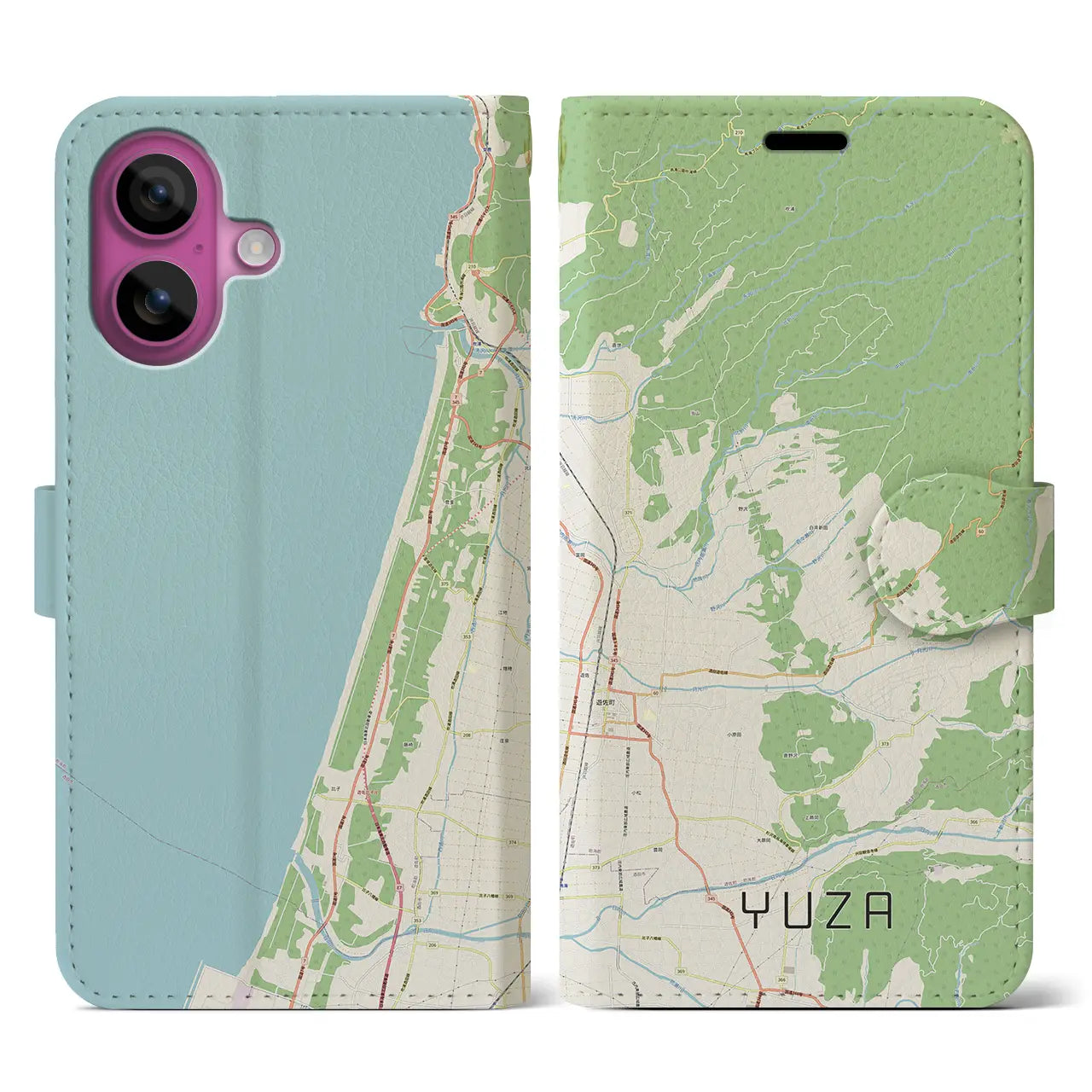 【遊佐(山形県)】地図柄iPhoneケース(手帳タイプ)ナチュラル・iPhone 16 Pro 用
