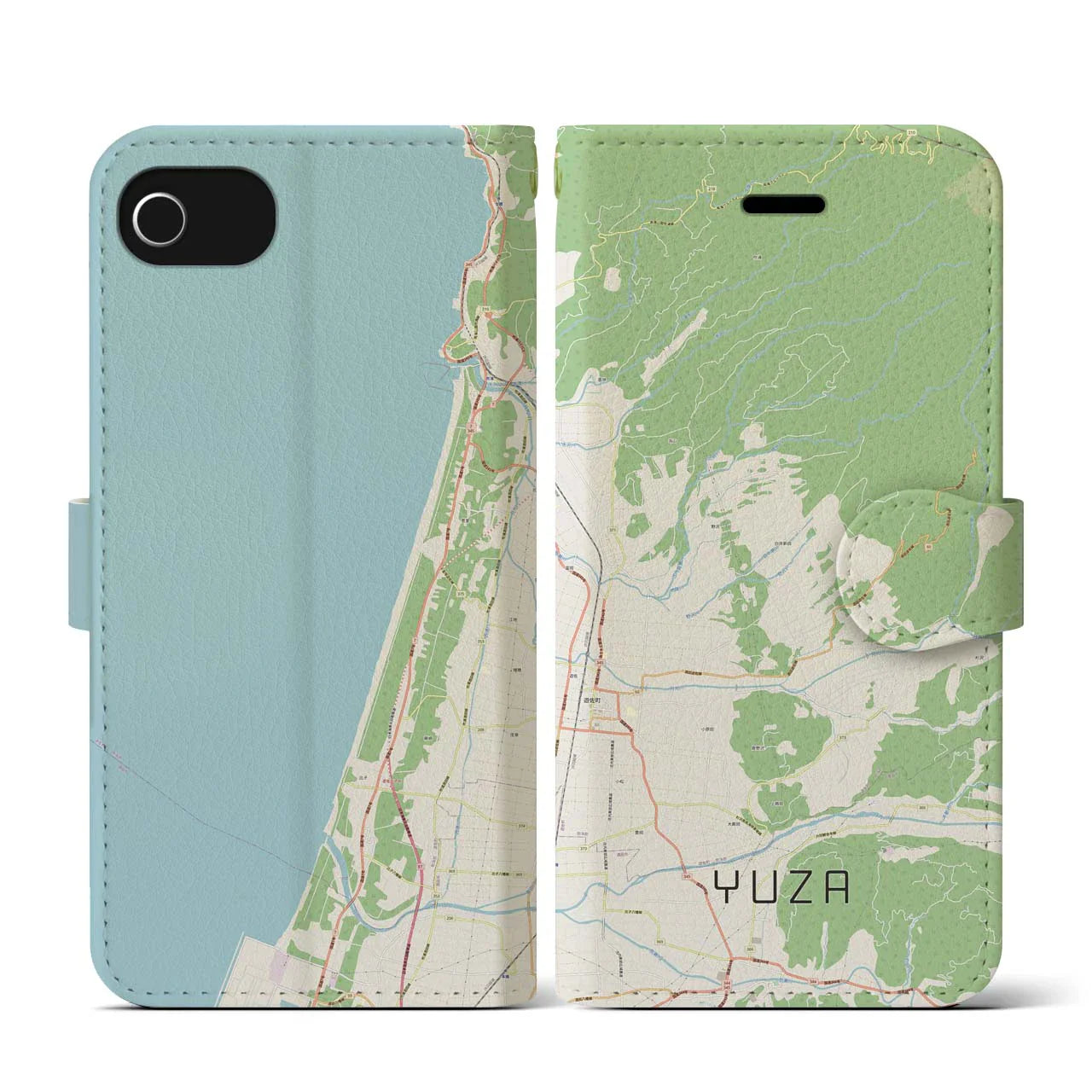 【遊佐(山形県)】地図柄iPhoneケース(手帳タイプ)ナチュラル・iPhone SE(第3 / 第2世代) / 8 / 7 / 6s / 6 用