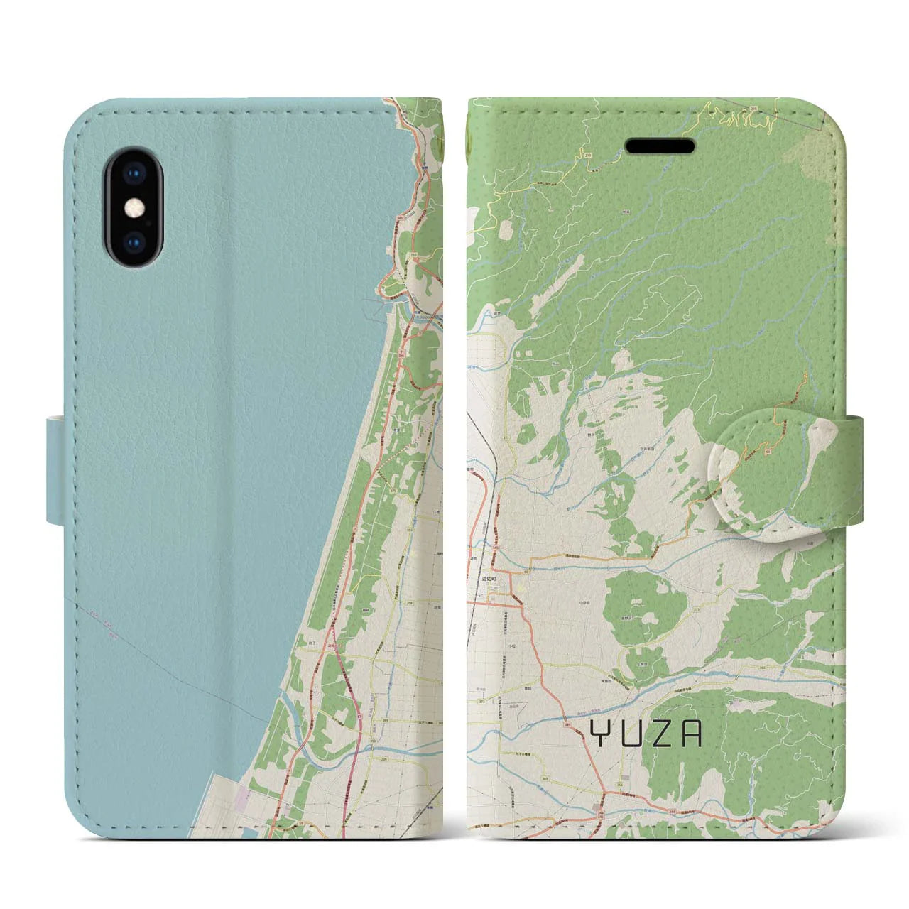 【遊佐(山形県)】地図柄iPhoneケース(手帳タイプ)ナチュラル・iPhone XS / X 用