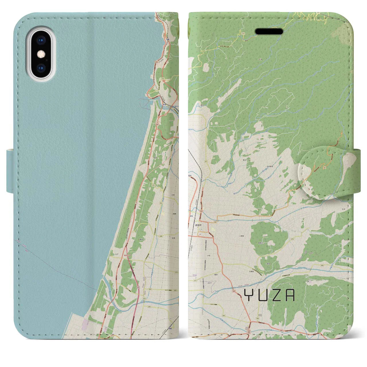 【遊佐(山形県)】地図柄iPhoneケース(手帳タイプ)ナチュラル・iPhone XS Max 用