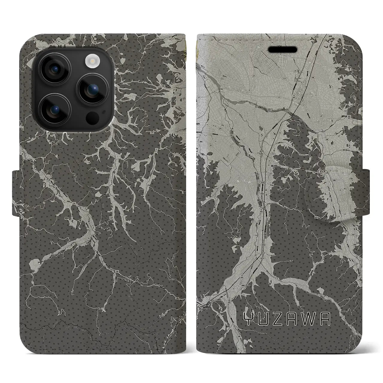 【湯沢(秋田県)】地図柄iPhoneケース(手帳タイプ)モノトーン・iPhone 16 用