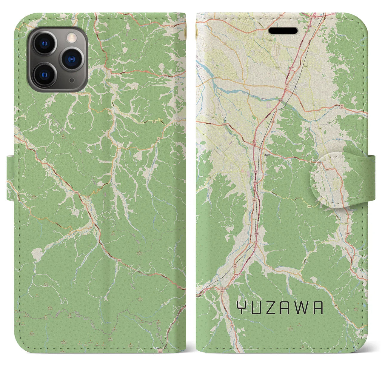 【湯沢(秋田県)】地図柄iPhoneケース(手帳タイプ)ナチュラル・iPhone 11 Pro Max 用