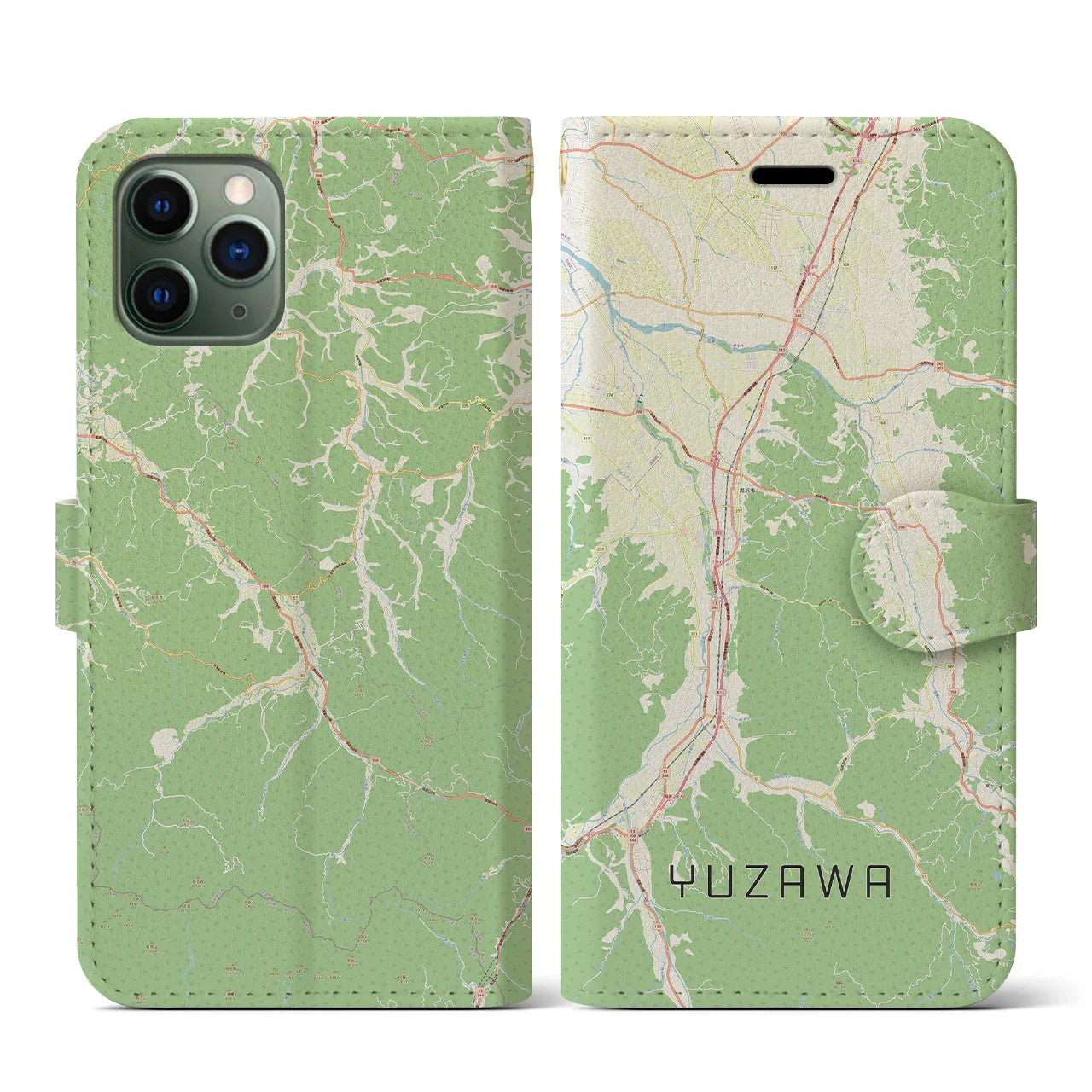 【湯沢(秋田県)】地図柄iPhoneケース(手帳タイプ)ナチュラル・iPhone 11 Pro 用
