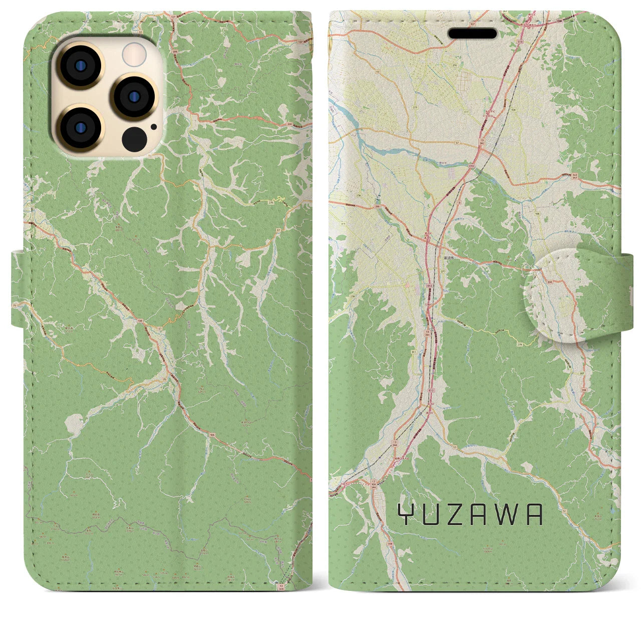 【湯沢(秋田県)】地図柄iPhoneケース(手帳タイプ)ナチュラル・iPhone 12 Pro Max 用