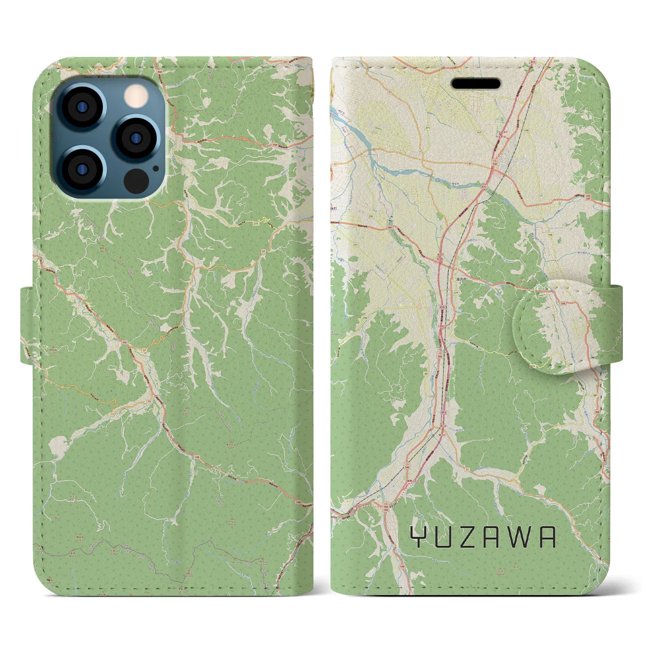 【湯沢(秋田県)】地図柄iPhoneケース(手帳タイプ)ナチュラル・iPhone 12 / 12 Pro 用