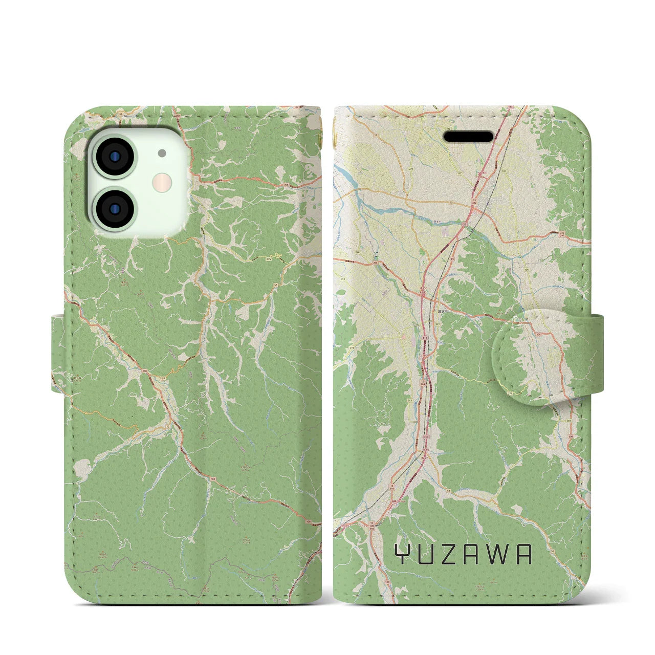 【湯沢(秋田県)】地図柄iPhoneケース(手帳タイプ)ナチュラル・iPhone 12 mini 用