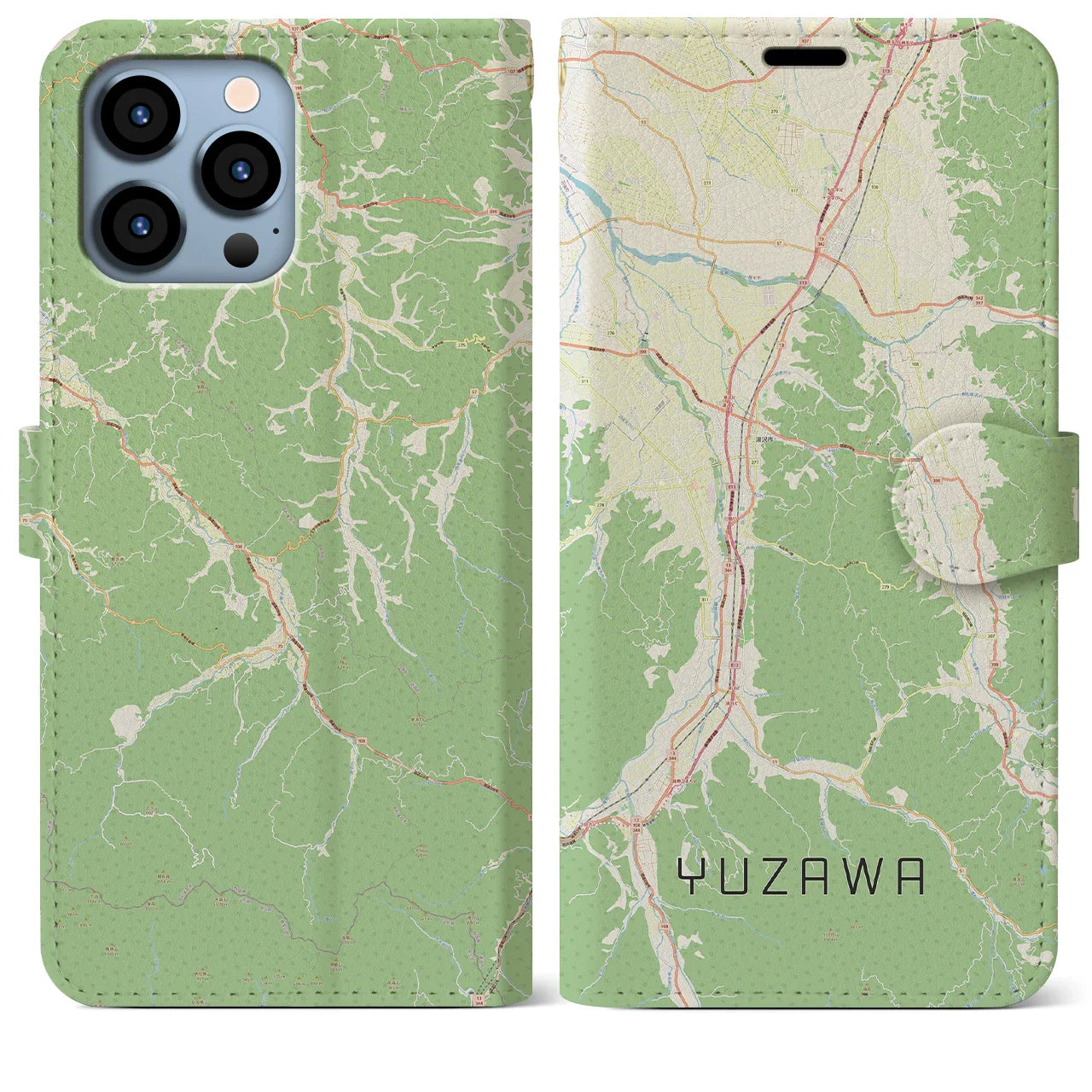 【湯沢(秋田県)】地図柄iPhoneケース(手帳タイプ)ナチュラル・iPhone 13 Pro Max 用
