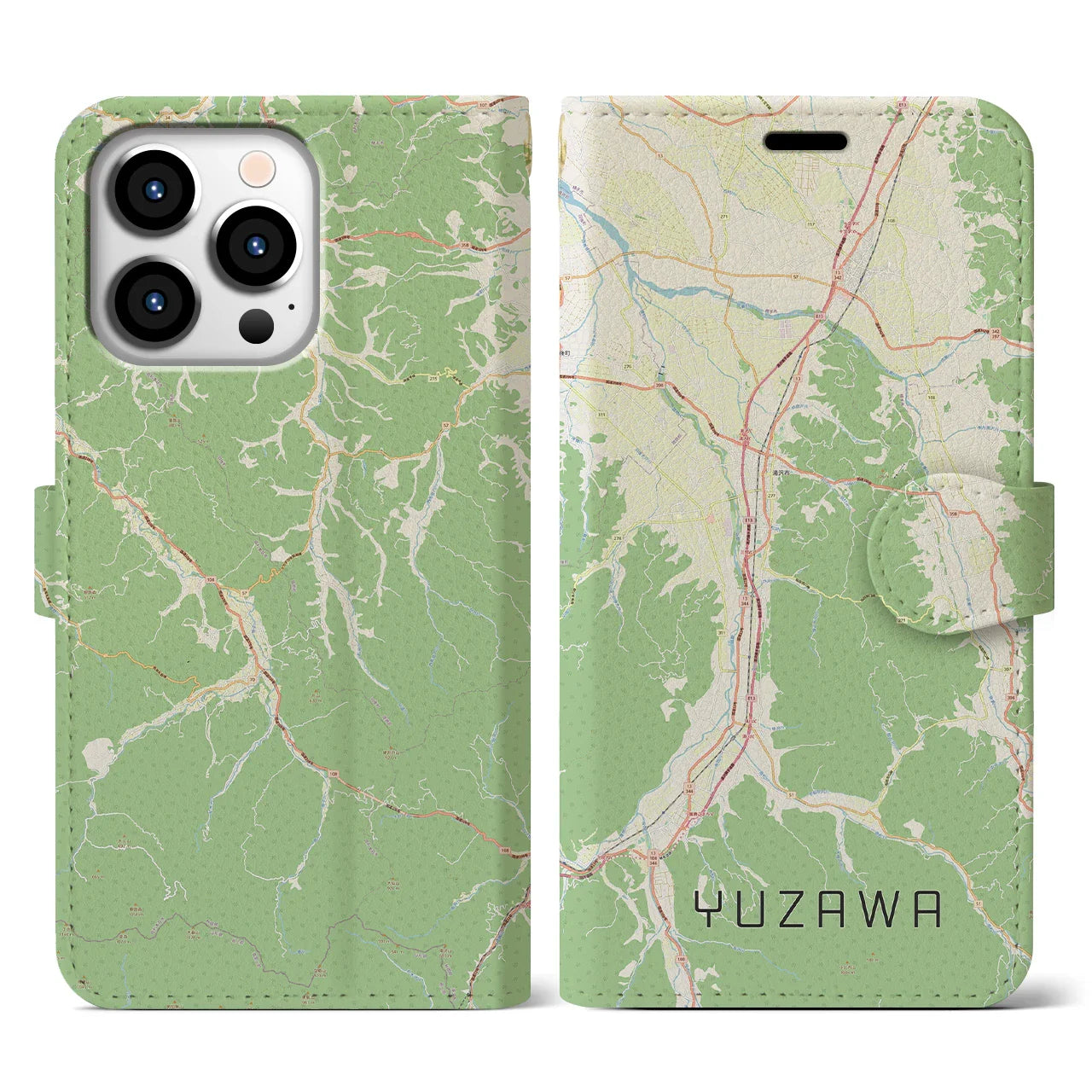 【湯沢(秋田県)】地図柄iPhoneケース(手帳タイプ)ナチュラル・iPhone 13 Pro 用