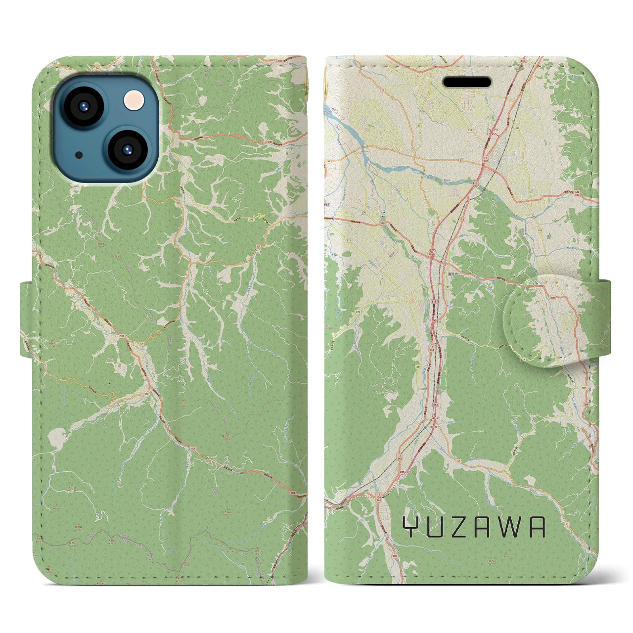 【湯沢(秋田県)】地図柄iPhoneケース(手帳タイプ)ナチュラル・iPhone 13 用