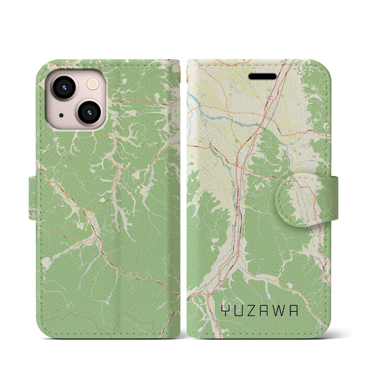 【湯沢(秋田県)】地図柄iPhoneケース(手帳タイプ)ナチュラル・iPhone 13 mini 用