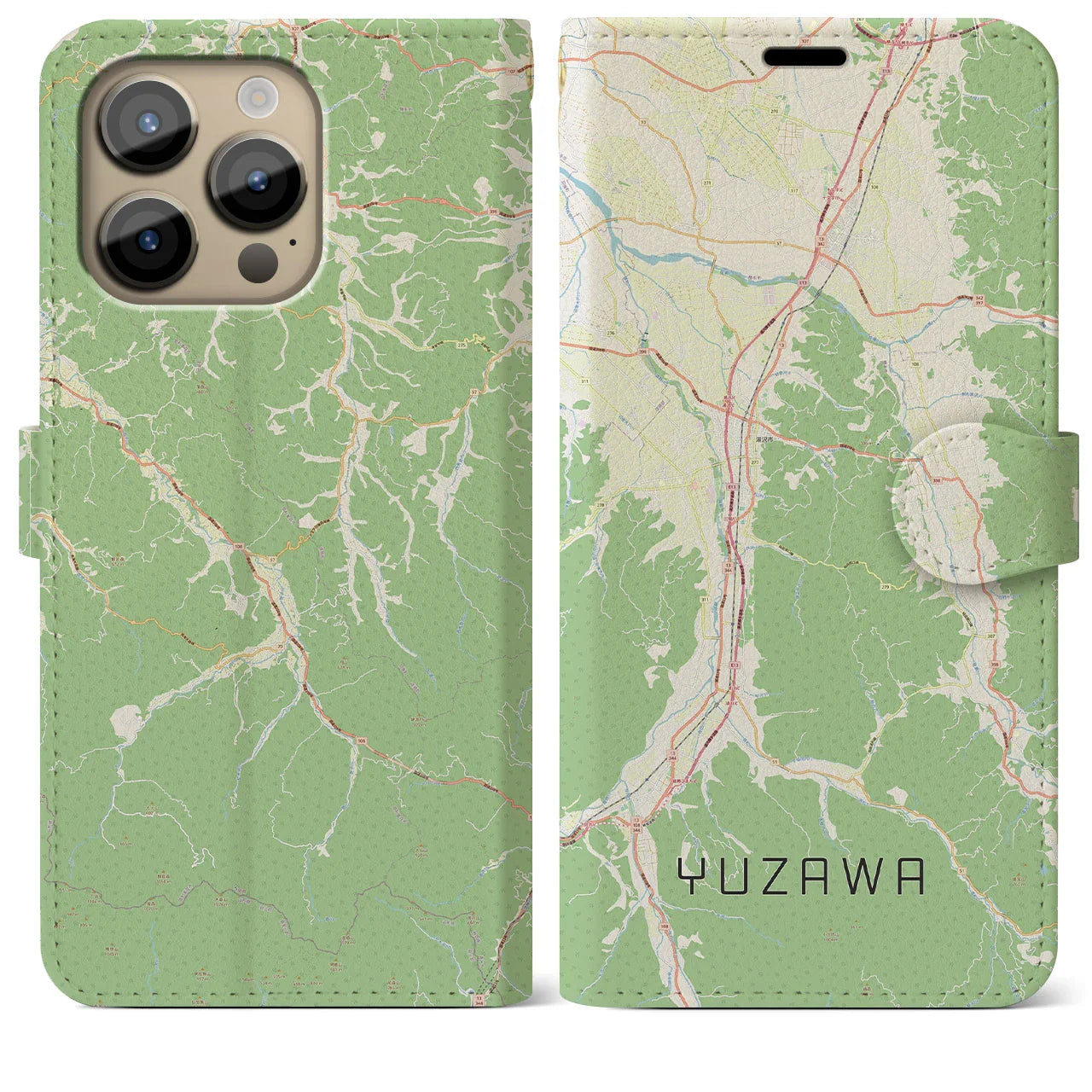 【湯沢(秋田県)】地図柄iPhoneケース(手帳タイプ)ナチュラル・iPhone 14 Pro Max 用