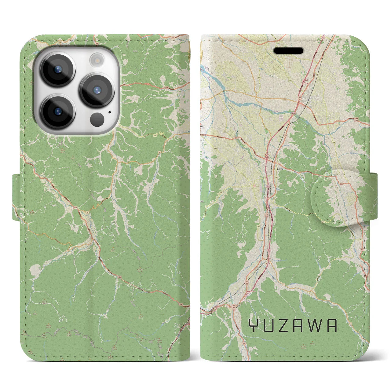 【湯沢(秋田県)】地図柄iPhoneケース(手帳タイプ)ナチュラル・iPhone 14 Pro 用