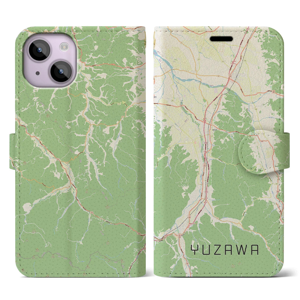 【湯沢(秋田県)】地図柄iPhoneケース(手帳タイプ)ナチュラル・iPhone 14 用