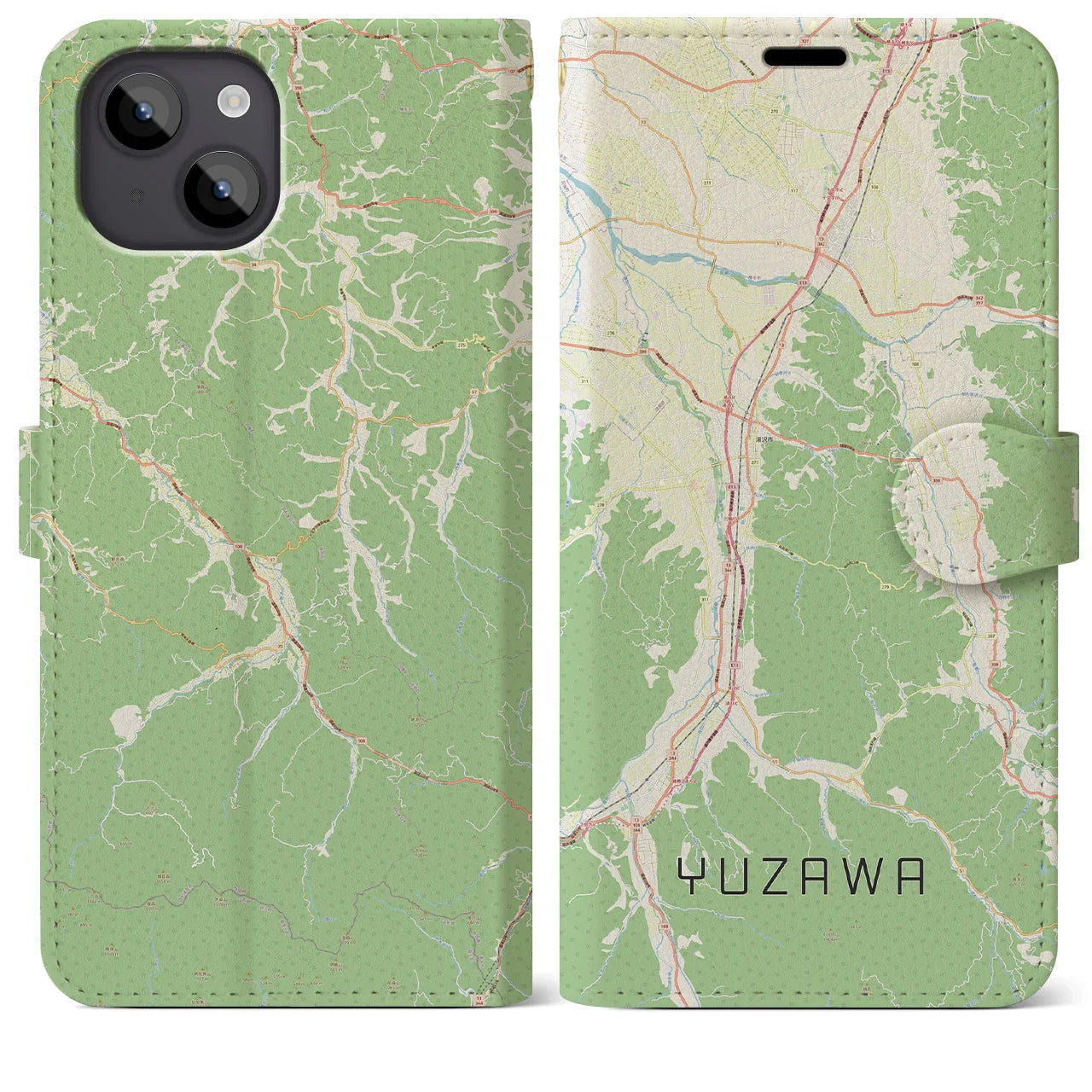 【湯沢(秋田県)】地図柄iPhoneケース(手帳タイプ)ナチュラル・iPhone 14 Plus 用