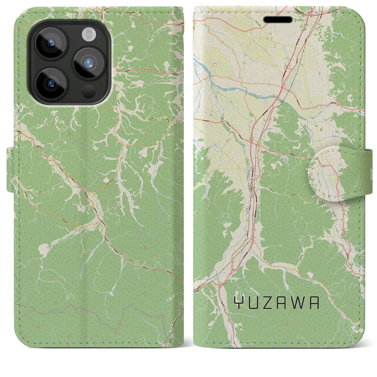 【湯沢(秋田県)】地図柄iPhoneケース(手帳タイプ)ナチュラル・iPhone 15 Pro Max 用