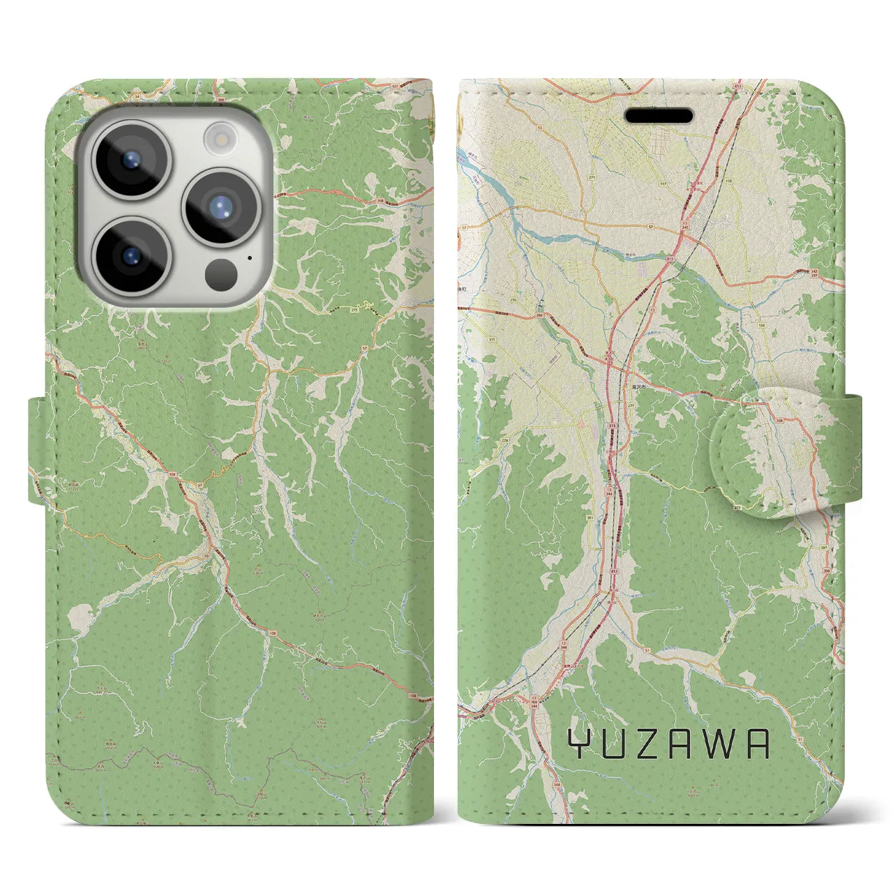 【湯沢(秋田県)】地図柄iPhoneケース(手帳タイプ)ナチュラル・iPhone 15 Pro 用