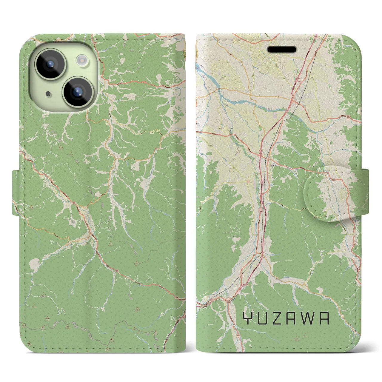 【湯沢(秋田県)】地図柄iPhoneケース(手帳タイプ)ナチュラル・iPhone 15 用
