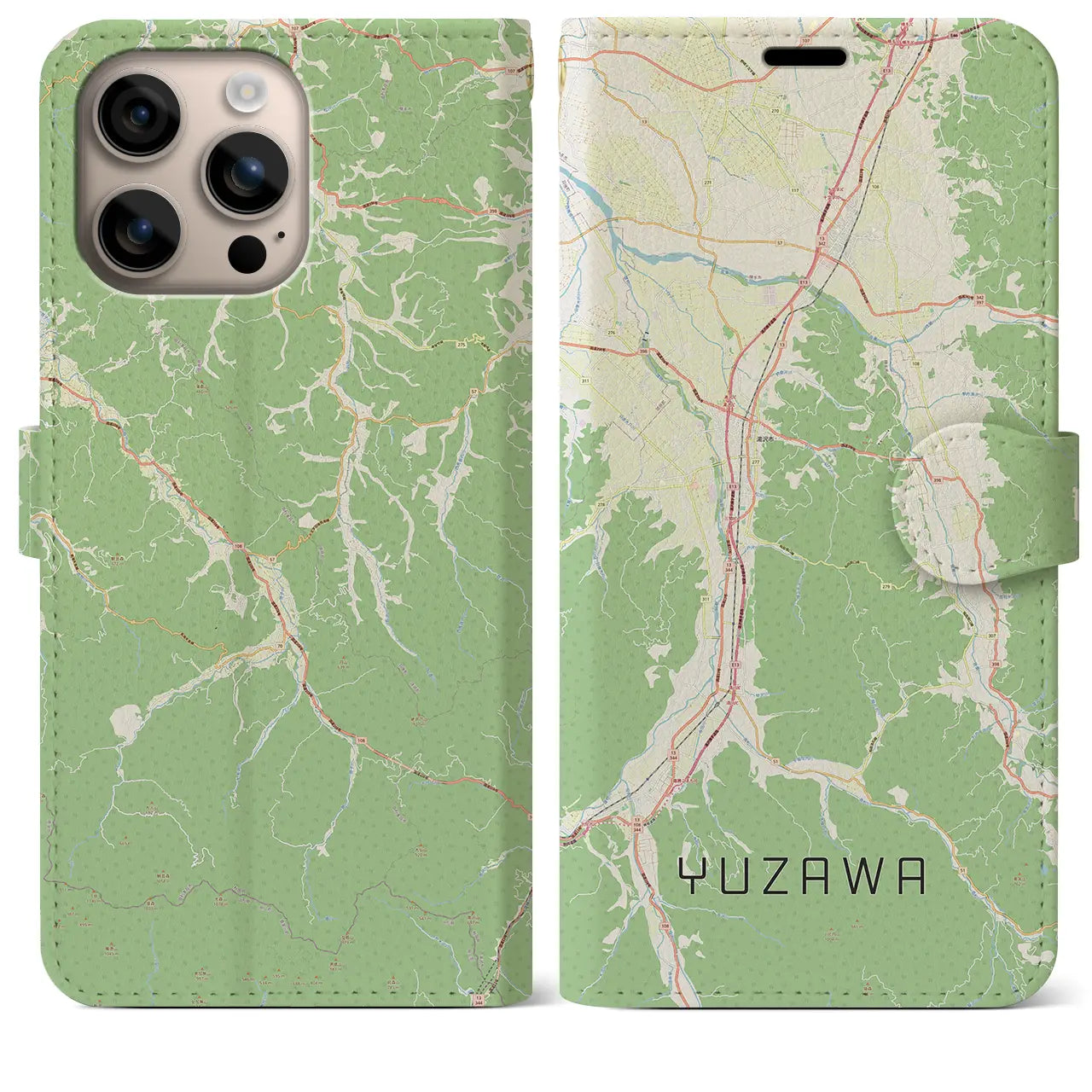 【湯沢(秋田県)】地図柄iPhoneケース(手帳タイプ)ナチュラル・iPhone 16 Plus 用