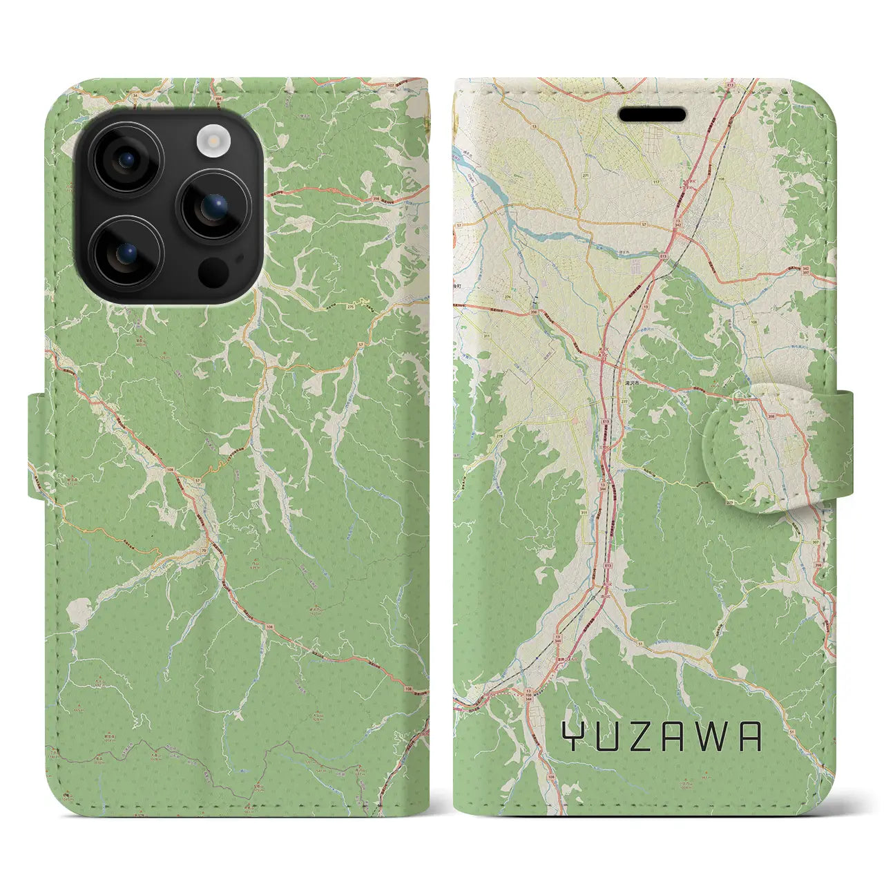 【湯沢(秋田県)】地図柄iPhoneケース(手帳タイプ)ナチュラル・iPhone 16 用