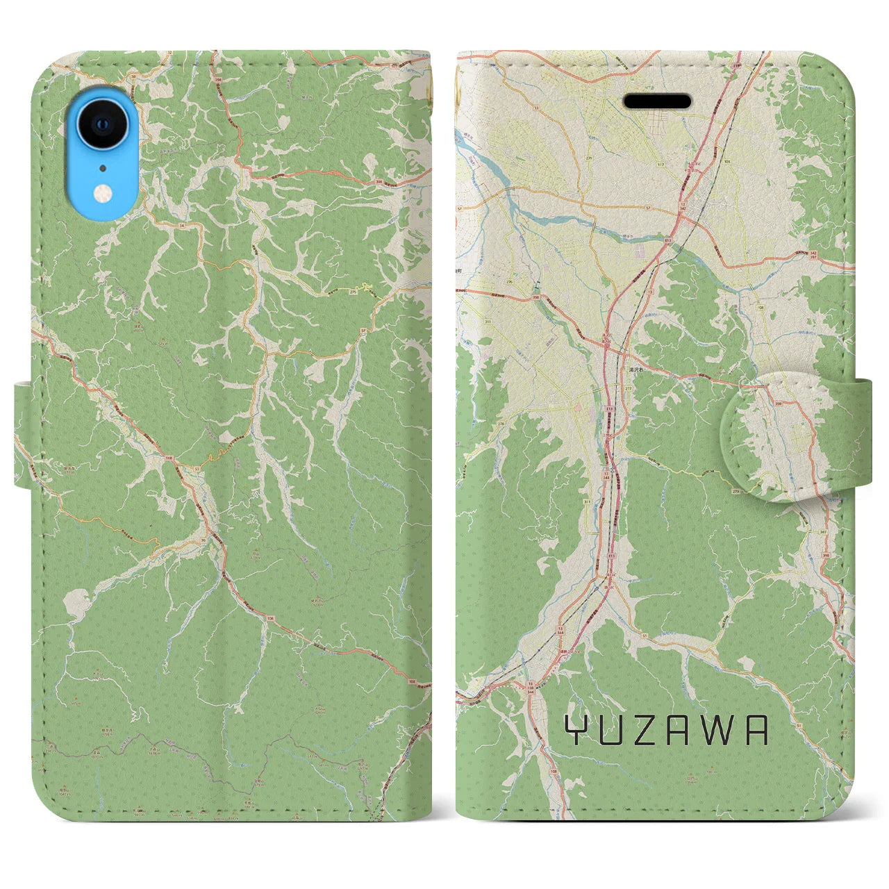 【湯沢(秋田県)】地図柄iPhoneケース(手帳タイプ)モノトーン・iPhone XS / X 用