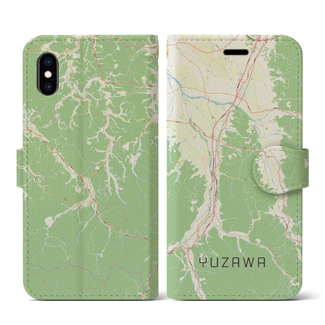 【湯沢(秋田県)】地図柄iPhoneケース(手帳タイプ)モノトーン・iPhone XS Max 用