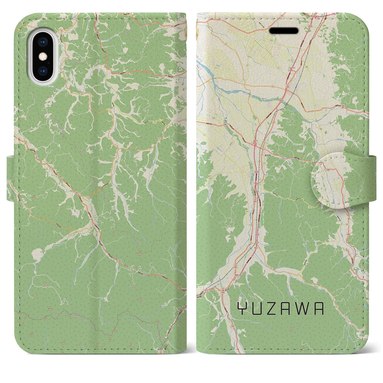 【湯沢(秋田県)】地図柄iPhoneケース(手帳タイプ)ナチュラル・iPhone XS Max 用