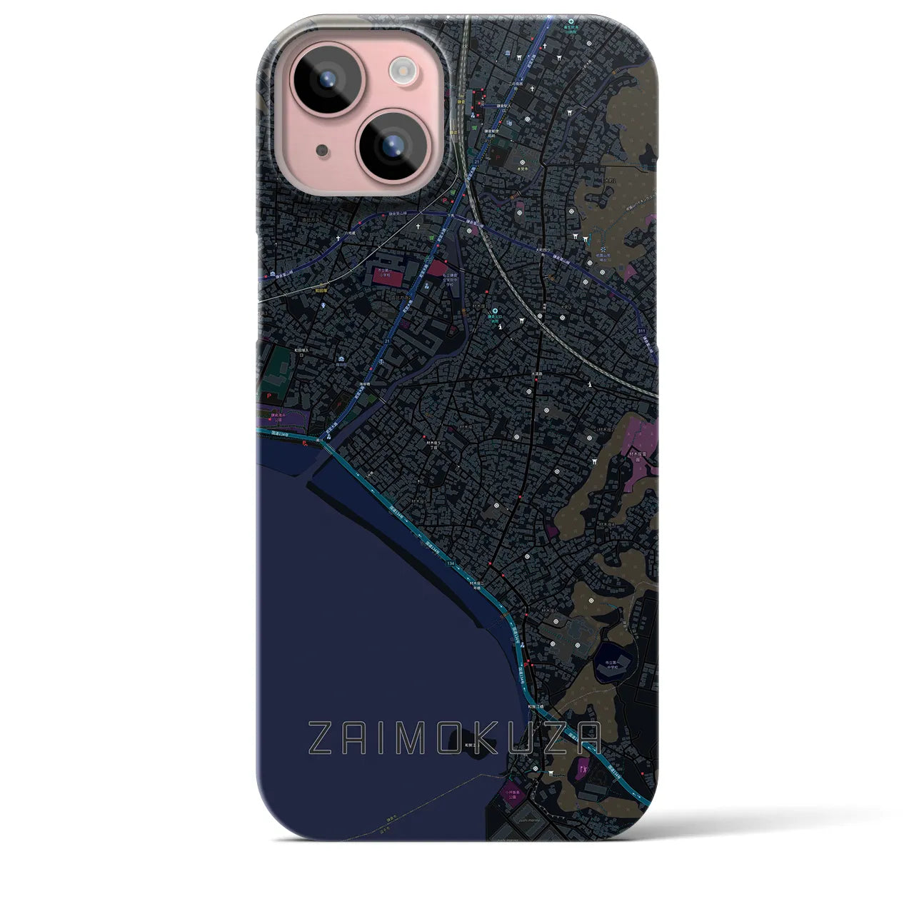 【材木座(神奈川県)】地図柄iPhoneケース(バックカバータイプ)