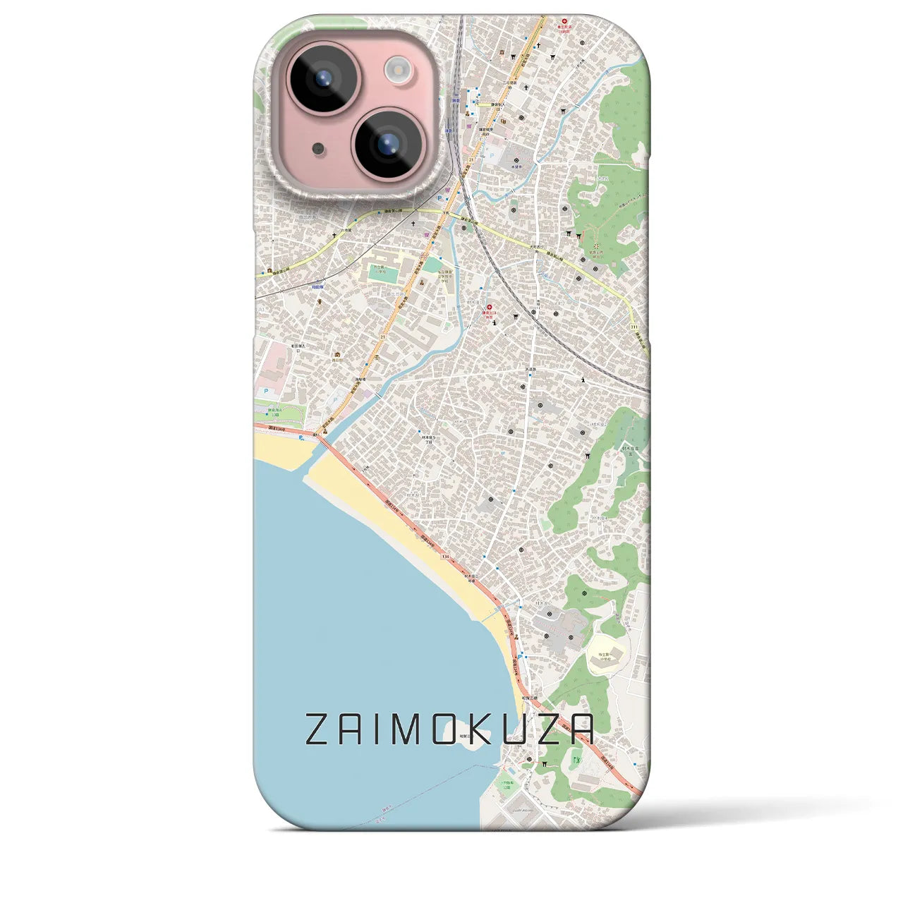 【材木座(神奈川県)】地図柄iPhoneケース(バックカバータイプ)