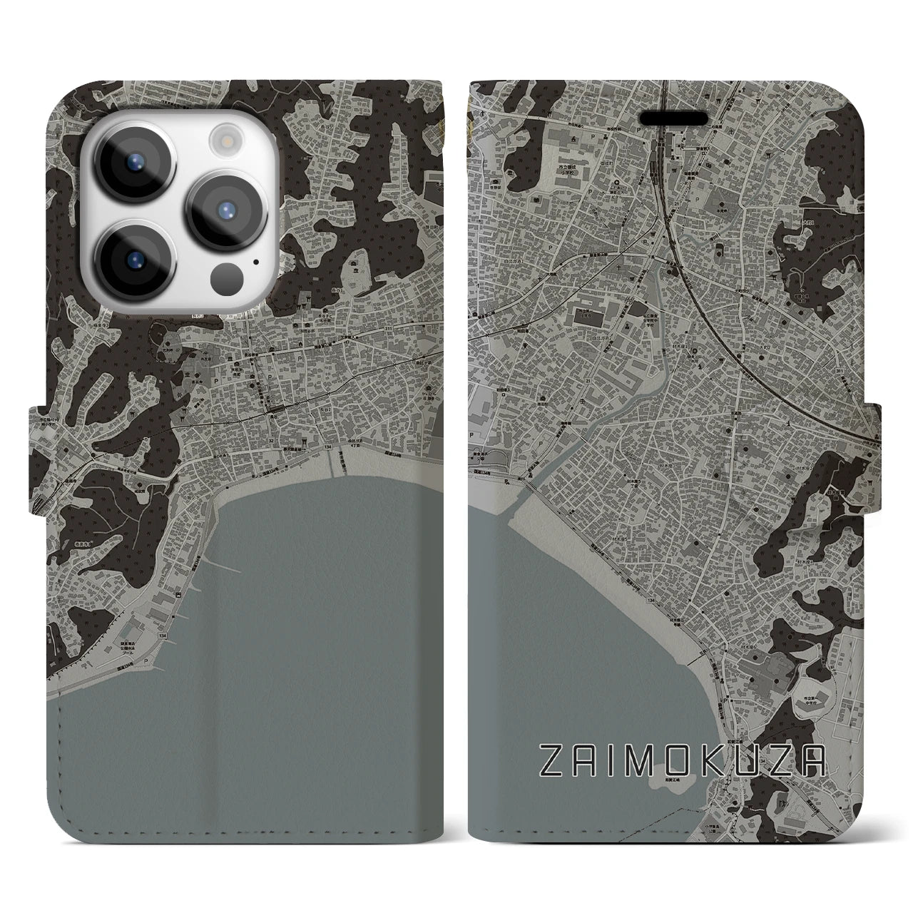 【材木座(神奈川県)】地図柄iPhoneケース(手帳タイプ)