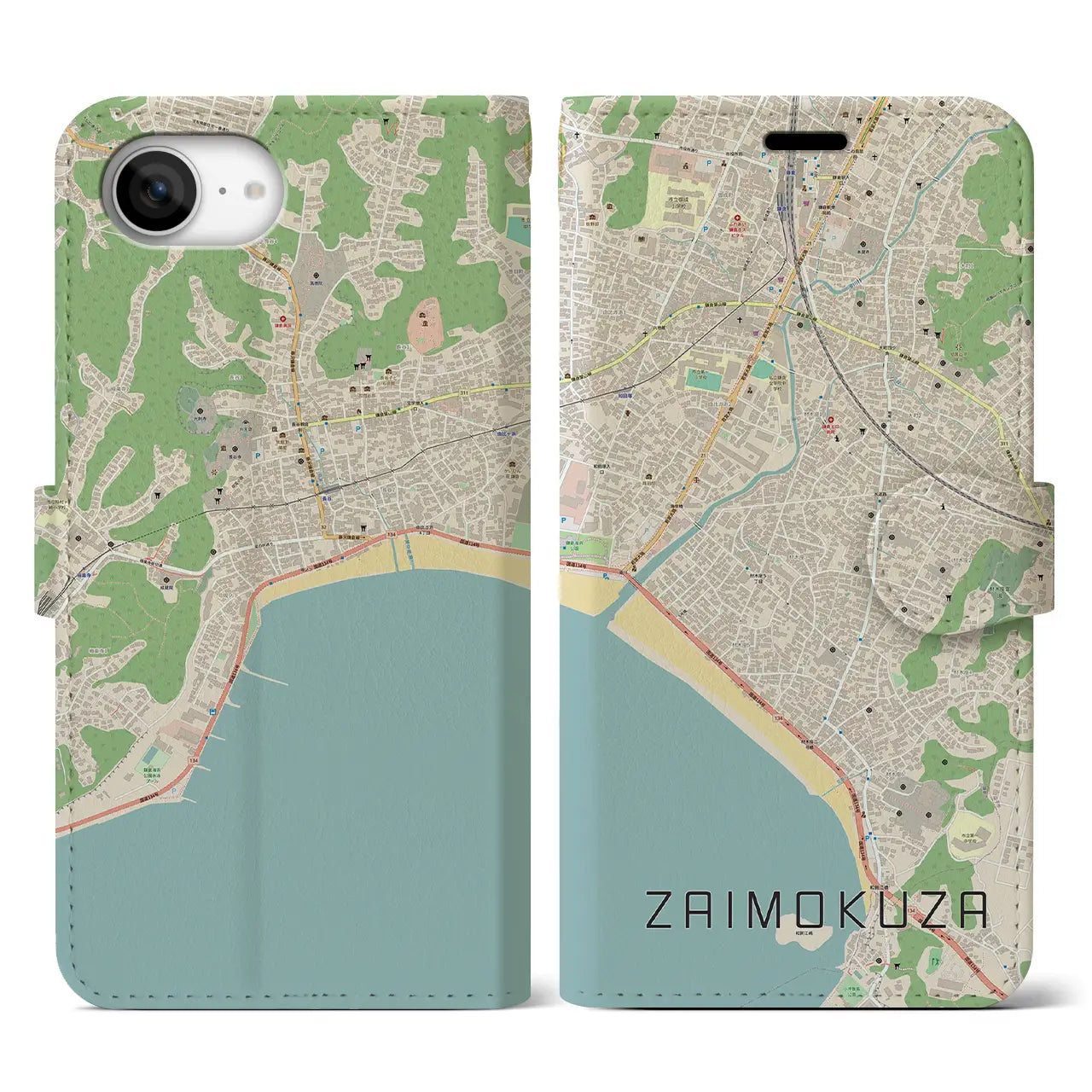 【材木座(神奈川県)】地図柄iPhoneケース(手帳タイプ)