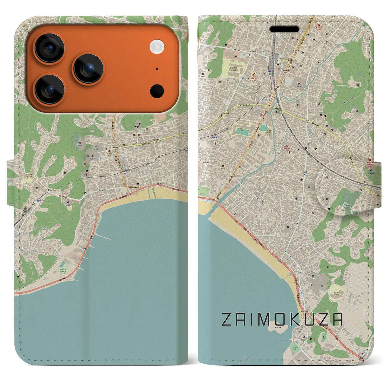 【材木座(神奈川県)】地図柄iPhoneケース(手帳タイプ)