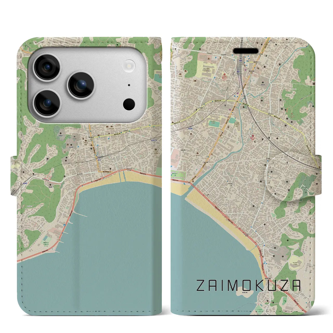 【材木座(神奈川県)】地図柄iPhoneケース(手帳タイプ)