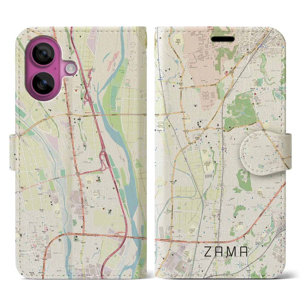 【座間(神奈川県)】地図柄iPhoneケース(手帳タイプ)ナチュラル・iPhone 16 Pro 用