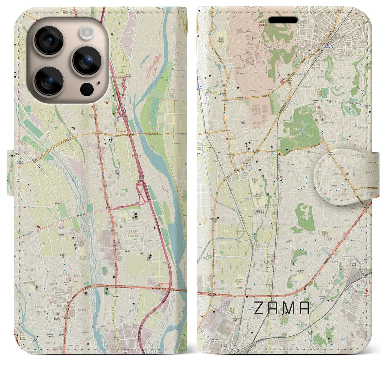 【座間(神奈川県)】地図柄iPhoneケース(手帳タイプ)ナチュラル・iPhone 16 Plus 用