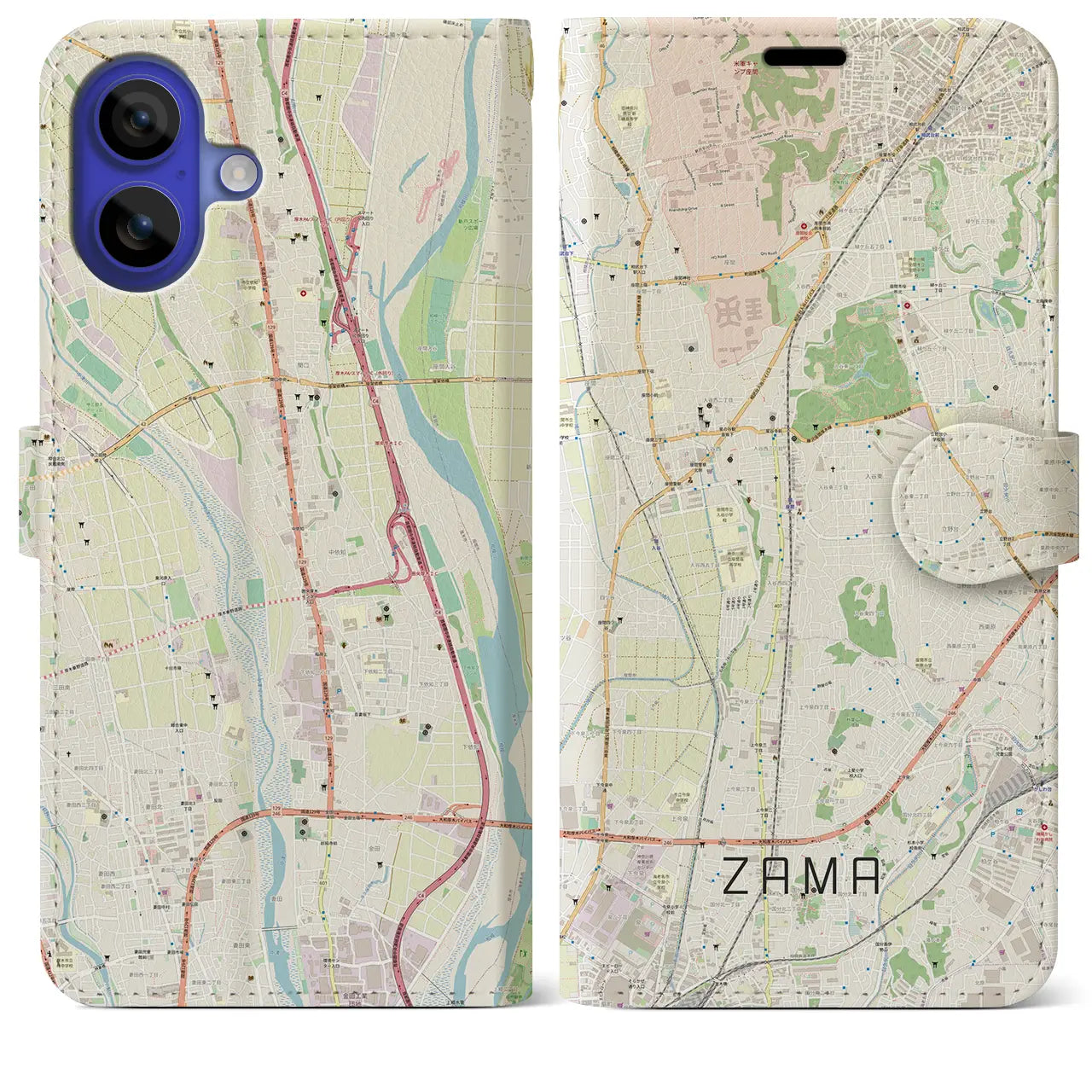【座間(神奈川県)】地図柄iPhoneケース(手帳タイプ)ナチュラル・iPhone 16 Pro Max 用