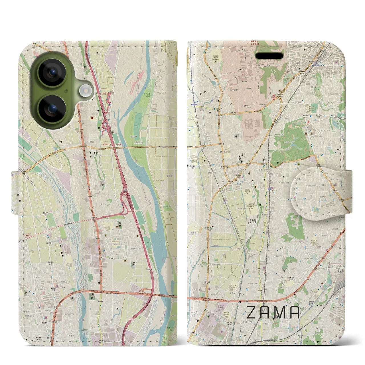 【座間(神奈川県)】地図柄iPhoneケース(手帳タイプ)