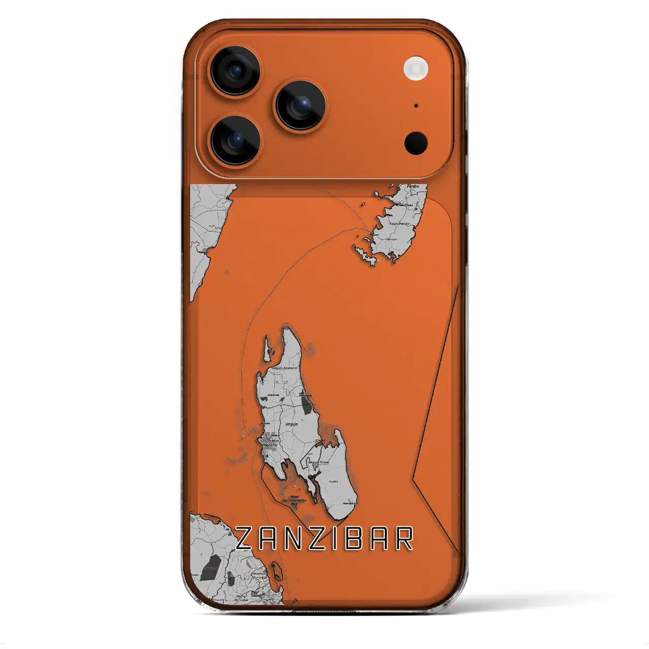 【ザンジバル(タンザニア)】地図柄iPhoneケース(クリアタイプ)モノトーン・iPhone 17 Pro Max 用