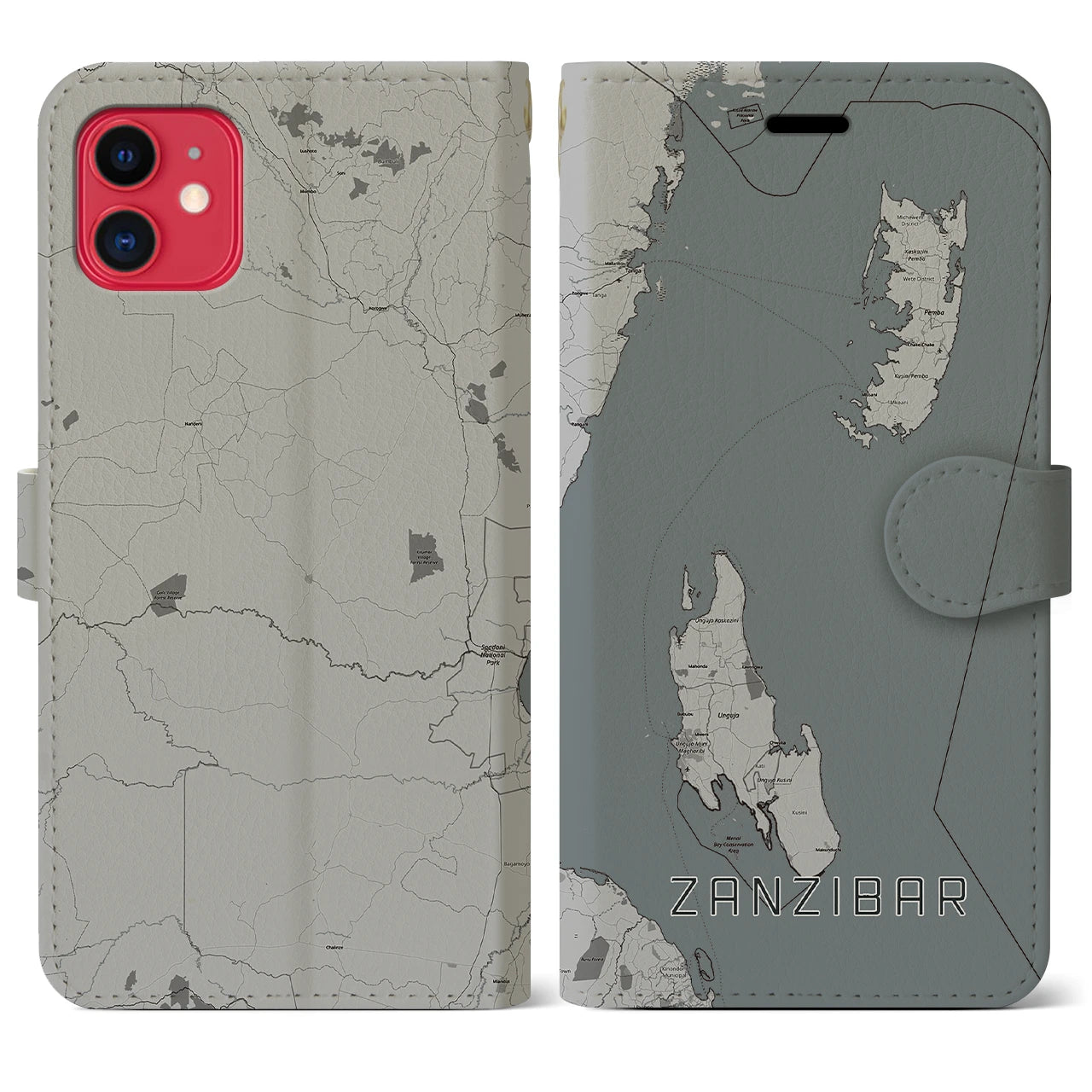 【ザンジバル(タンザニア)】地図柄iPhoneケース(手帳タイプ)モノトーン・iPhone 11 用