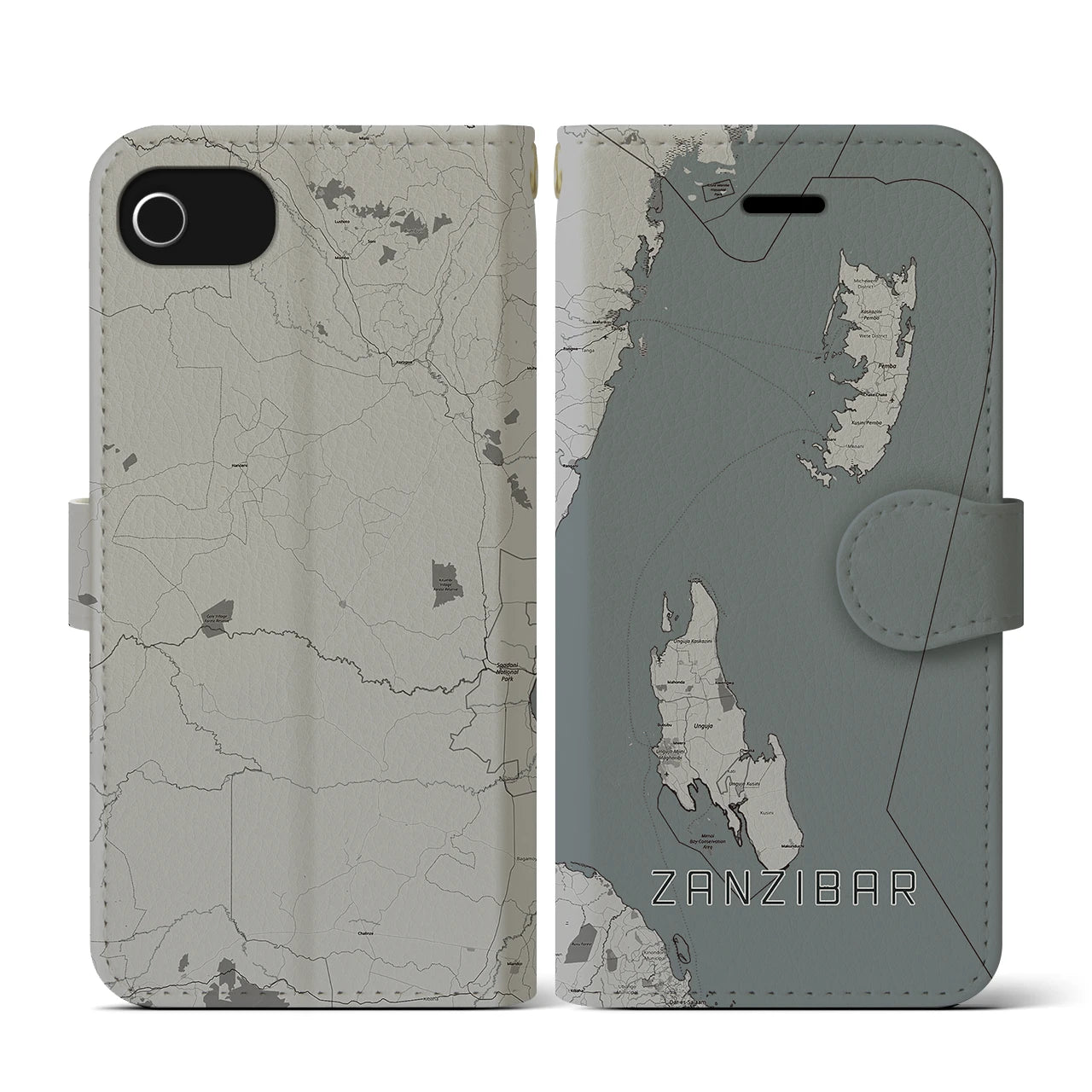 【ザンジバル(タンザニア)】地図柄iPhoneケース(手帳タイプ)モノトーン・iPhone SE(第3 / 第2世代) / 8 / 7 / 6s / 6 用
