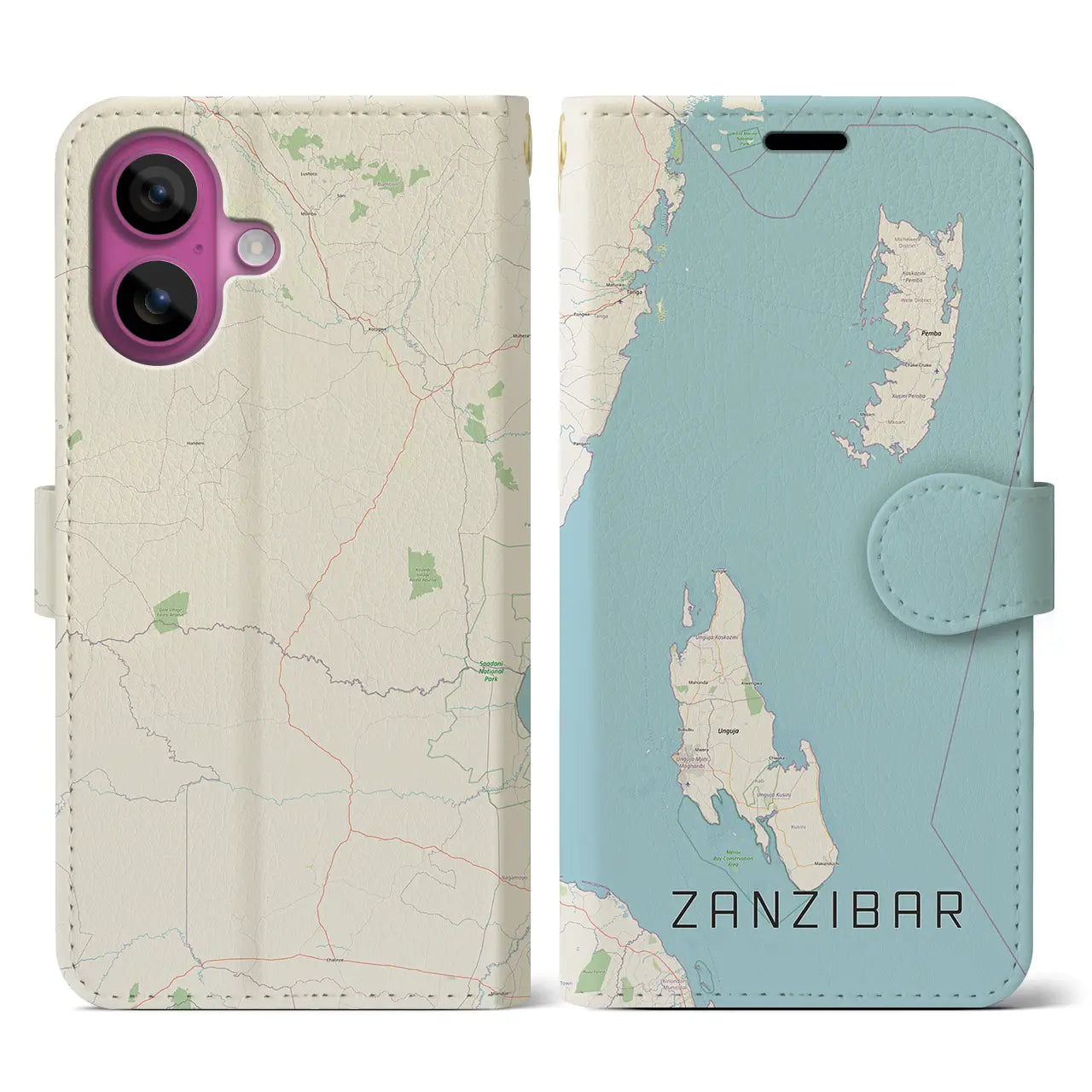 【ザンジバル(タンザニア)】地図柄iPhoneケース(手帳タイプ)ナチュラル・iPhone 16 Pro 用